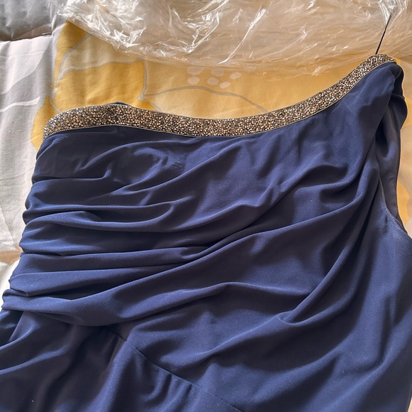 Navy blue MOB dress trimmed with sparkly stones. - Picture 7 of 8